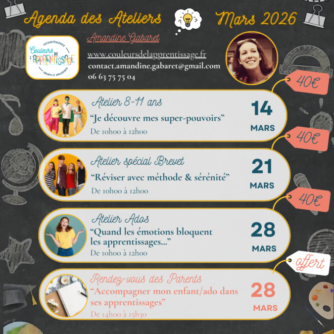 AGENDA DES ATELIERS MENSUELS